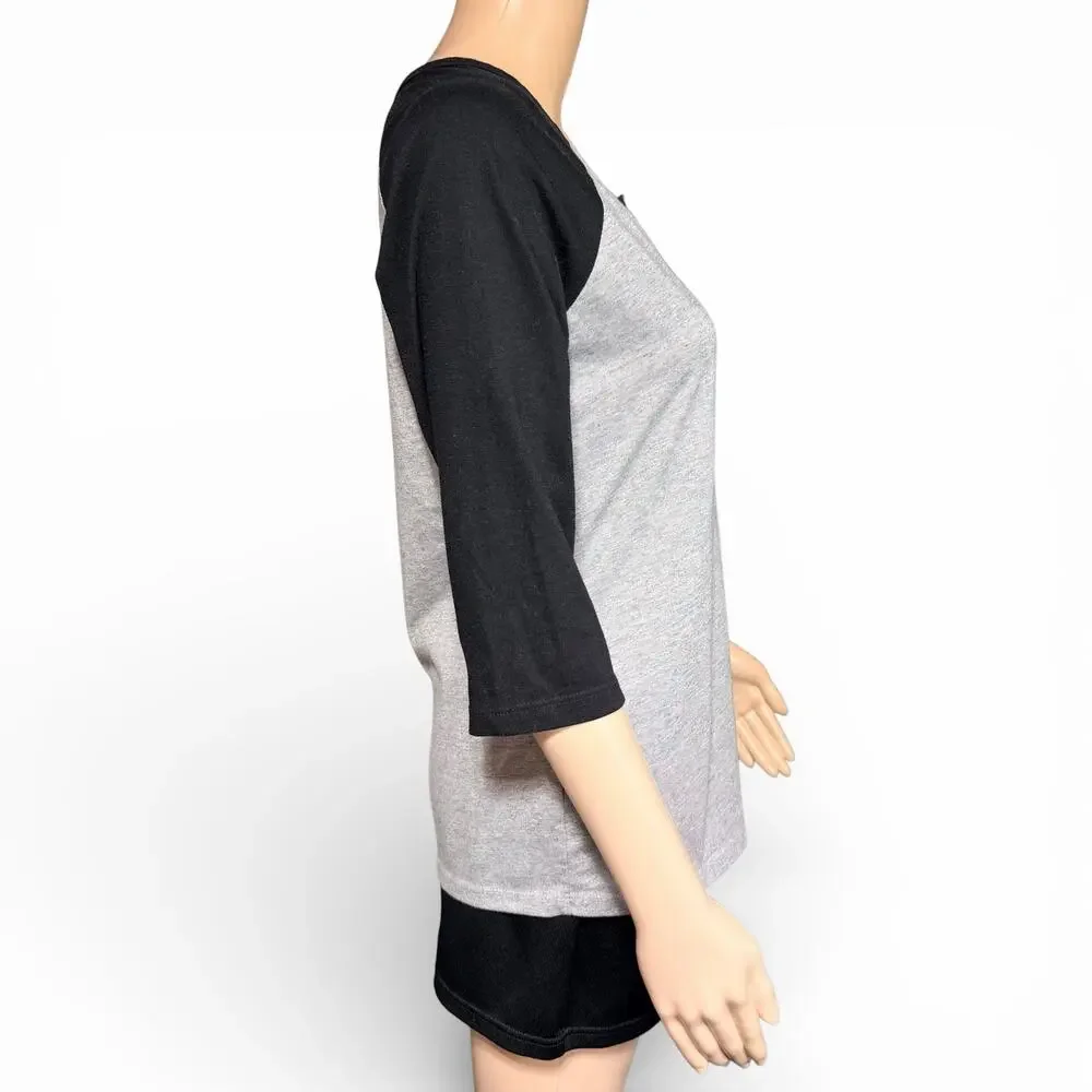 Athletic Works Womens T Shirt Top Sporty Raglan Sleeve Baseball T Gray Black Sm